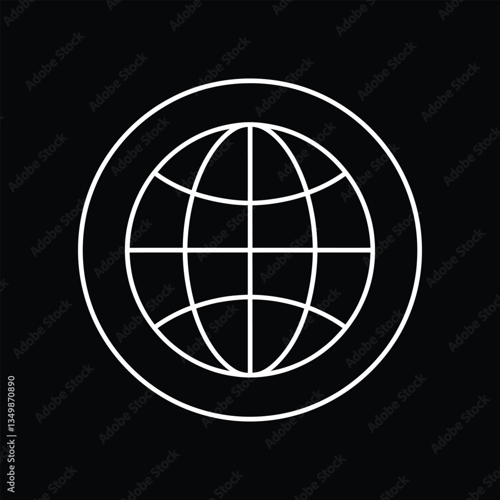 Black and White Globe Icon for Global Connectivity and Internet Symbol, Globe Icon, Internet Icon, vector