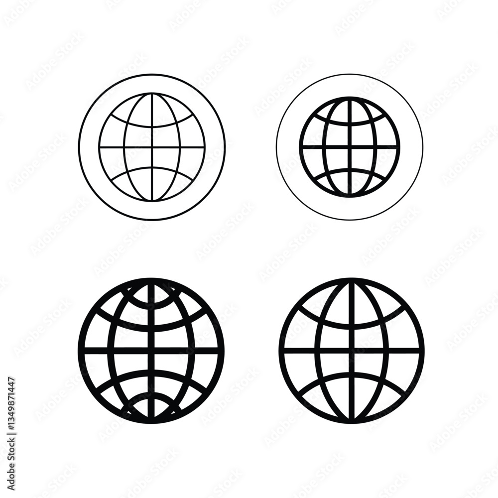 Black and White Globe Icon for Global Connectivity and Internet Symbol, Globe Icon, Internet Icon, vector Black and White Globe Icon for Global Connectivity and Internet Symbol, Globe Icon, Internet Icon, vector