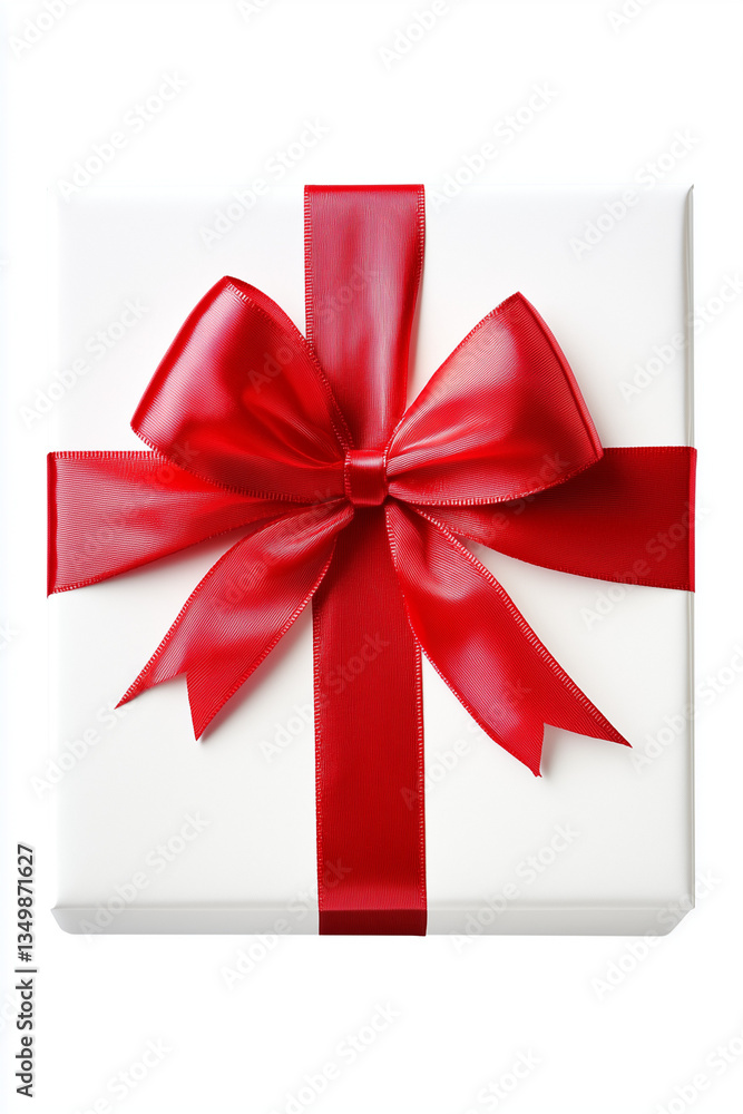 Gift box with red ribbon and bow isolated on white Gift box with red ribbon and bow isolated on white