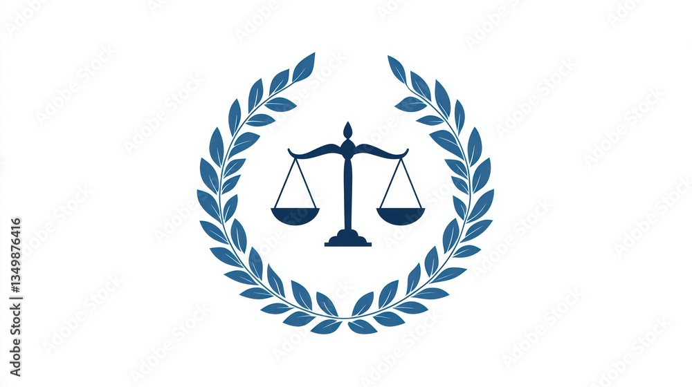 Obraz premium Justice Scales in Laurel Wreath; Legal Symbol; Formal; Background for Legal Documents