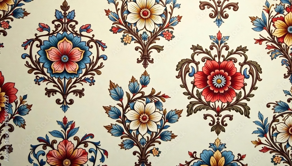 Intricate floral damask pattern in muted tones , design, surface Intricate floral damask pattern in muted tones , design, surface