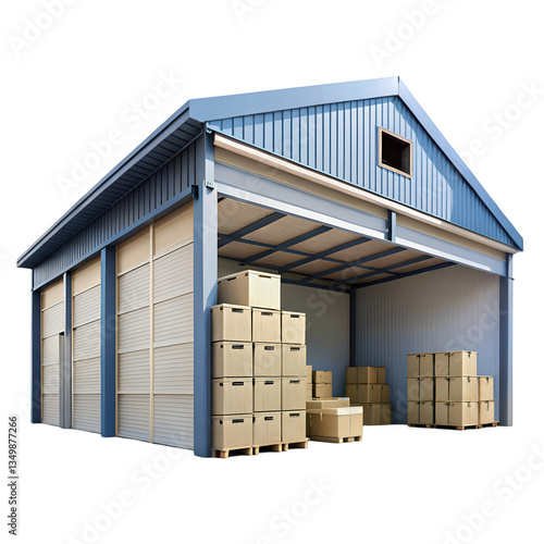 Warehouse building with cargo boxes isolated on transparent background  
