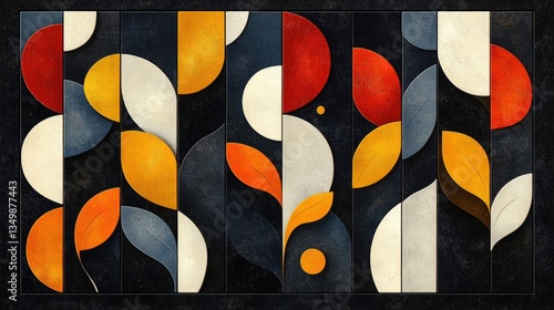 Abstract autumn leaves art print, dark background, nature design, wall decor