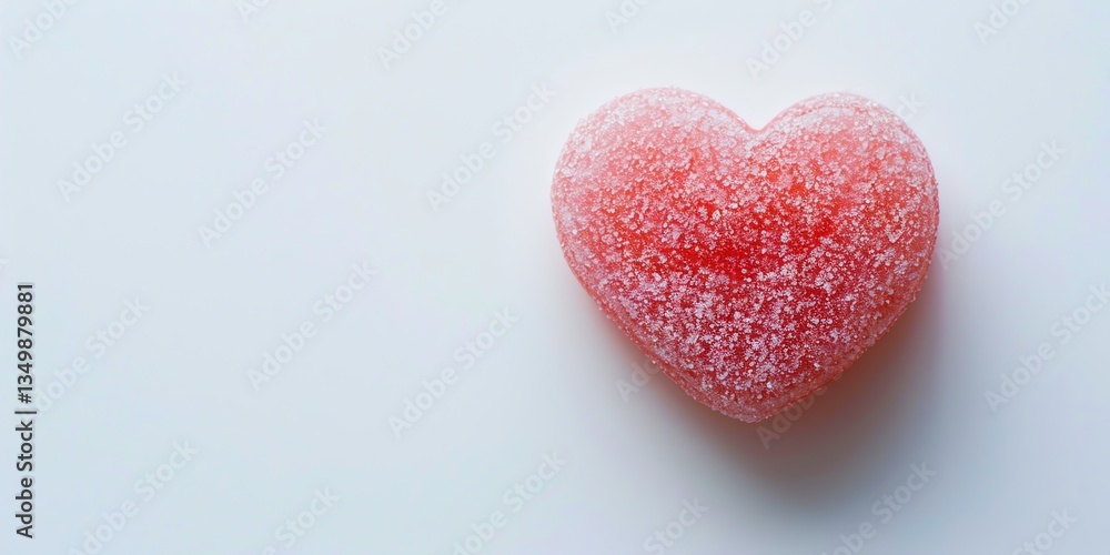Obraz premium Red Candy Heart with Sugar Coating on White Background Top View