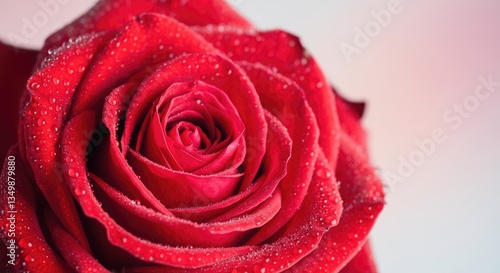Close-up of fresh red rose with dew droplets