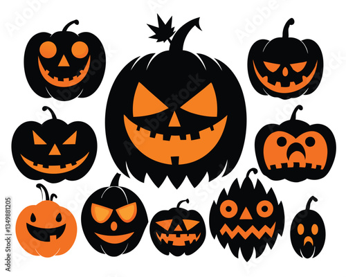 Spooky Halloween Pumpkins. Carved Jack.O.Lantern Faces