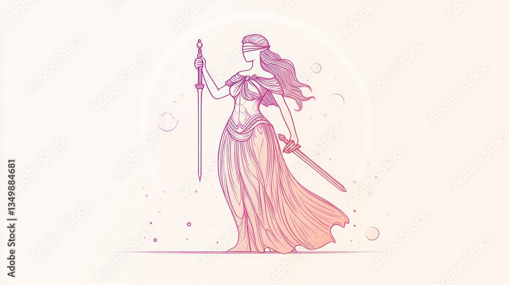 Justice figure holding swords, abstract art, visual metaphor Justice figure holding swords, abstract art, visual metaphor