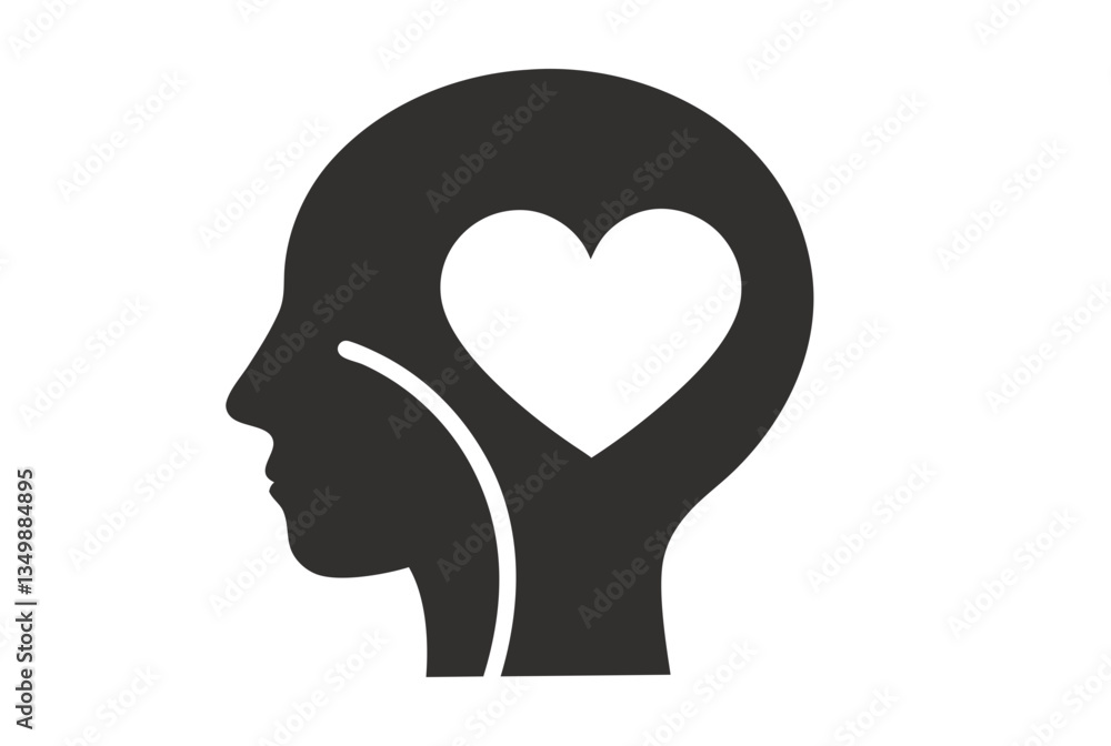 Minimalist head silhouette with heart, symbolizing emotional intelligence, mindfulness, and mental wellness. Clean, modern vector icons in outline and solid styles for digital and psychology concepts. Minimalist head silhouette with heart, symbolizing emotional intelligence, mindfulness, and mental wellness. Clean, modern vector icons in outline and solid styles for digital and psychology concepts.