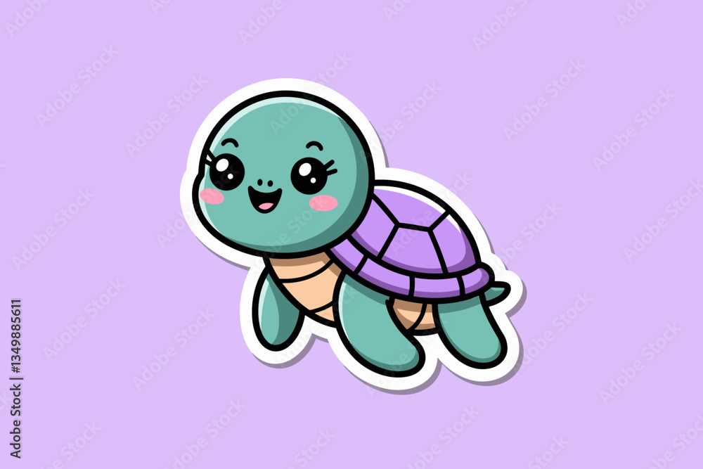 Cute Cartoon Turtle with a Purple Shell on a Soft Lavender Background Cute Cartoon Turtle with a Purple Shell on a Soft Lavender Background