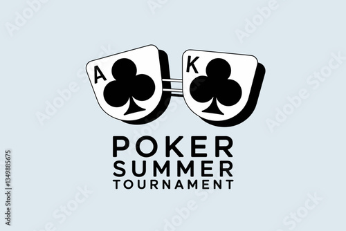Stylish Poker Tournament Logo Featuring Ace King Playing Cards on a Light Blue Background