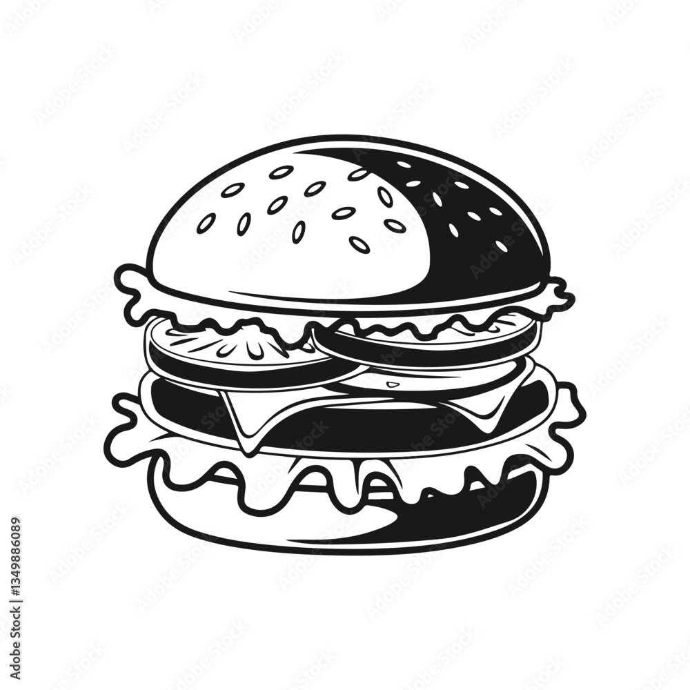 Illustration of a hamburger. Burger emblem. Vector illustration Illustration of a hamburger. Burger emblem. Vector illustration