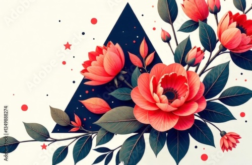 Postcard modern design geometric shapes with  floral illustrations