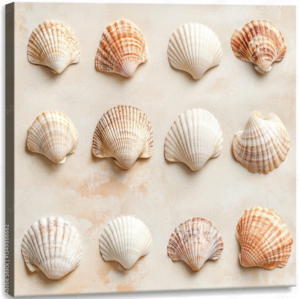 Decorative shell collection coastal home decor art display beach inspired close-up natural beauty Decorative shell collection coastal home decor art display beach inspired close-up natural beauty