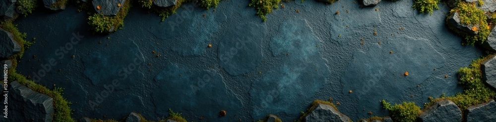 Obraz premium dark grunge texture with rough stone surfaces and moss growth, rocky terrain, foliage, decayed