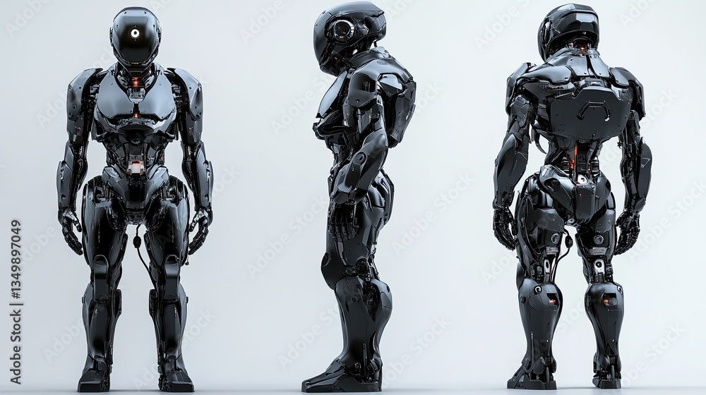 Highly detailed black humanoid robot standing still. - Highly detailed black humanoid robot standing still. -