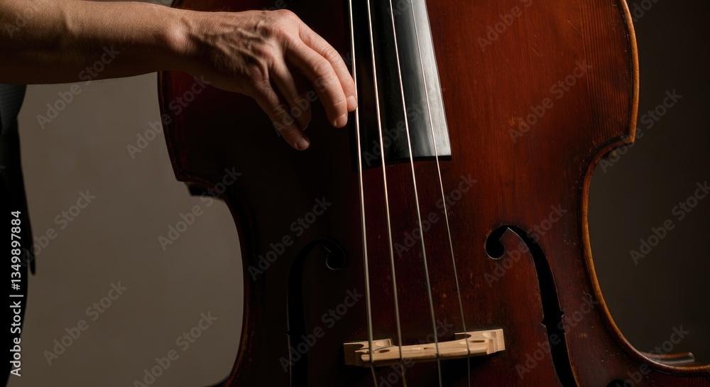 Close-up of hand playing double bass, emphasizing music concept Close-up of hand playing double bass, emphasizing music concept