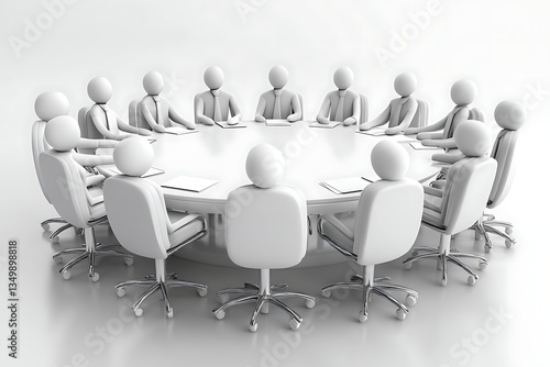 Anonymous Figures in a Circular Table Meeting Depicting Corporate Communication
