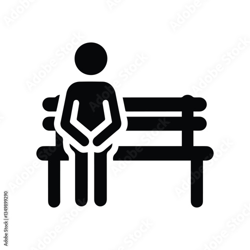 stickman sitting on bench icon, person isolated silhouette