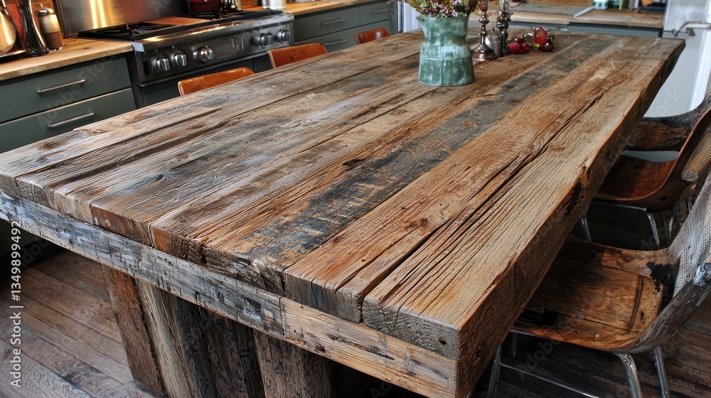 Rustic reclaimed wood kitchen island table in modern kitchen Rustic reclaimed wood kitchen island table in modern kitchen