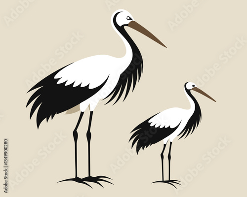 Elegant White Stork Illustration. Bird Silhouette Vector