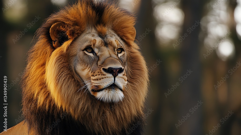 A regal lion with a beautifully detailed mane, captured in a powerful close-up. A regal lion with a beautifully detailed mane, captured in a powerful close-up.