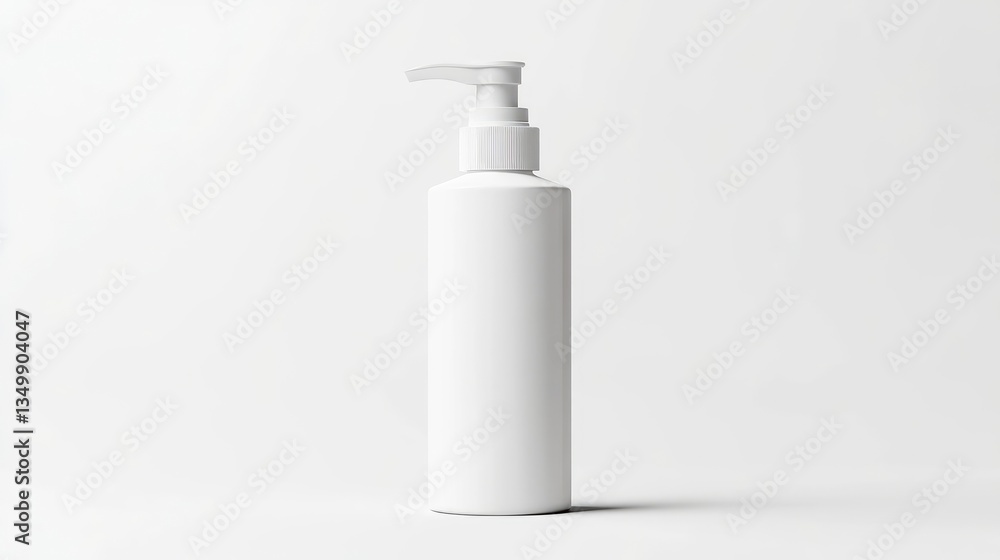 White pump dispenser bottle mockup with a blank label, ideal for showcasing cosmetics, lotion, or liquid soap branding, isolated on a white background White pump dispenser bottle mockup with a blank label, ideal for showcasing cosmetics, lotion, or liquid soap branding, isolated on a white background