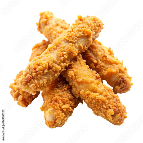 Crispy baked chicken strip isolated on transparent background  
