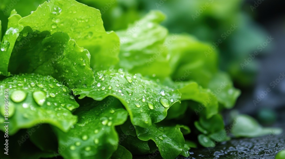 Fresh Green Lettuce with Dew Drops