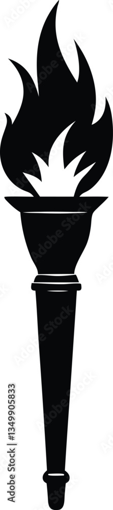 Black and White Silhouette of a Burning Torch with a Tall Handle Black and White Silhouette of a Burning Torch with a Tall Handle