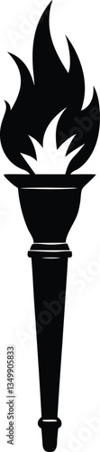 Black and White Silhouette of a Burning Torch with a Tall Handle