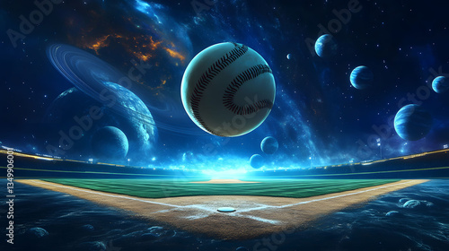 Cosmic Baseball: A Surreal Stadium Under a Starry Night