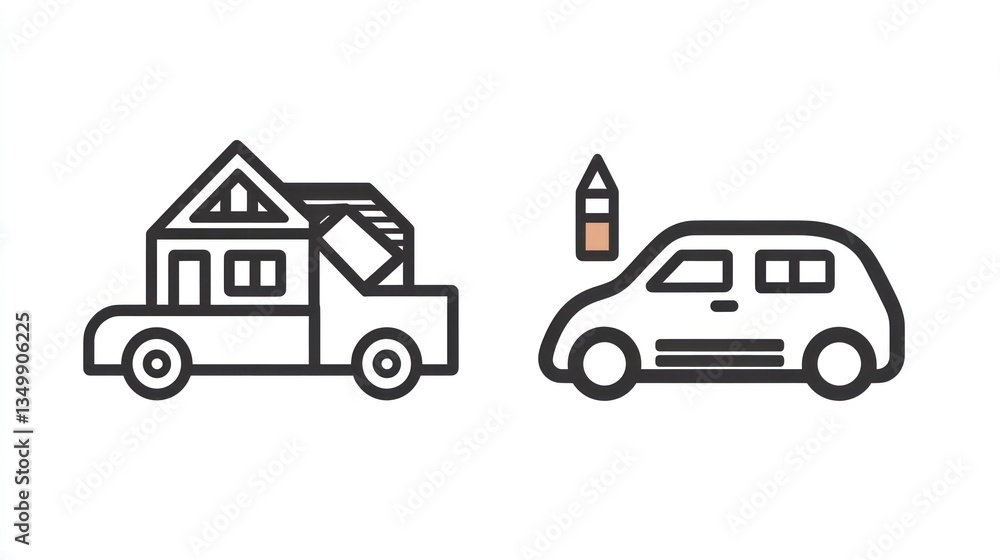 House and Car Design, Simple Illustration for Construction or Maintenance House and Car Design, Simple Illustration for Construction or Maintenance