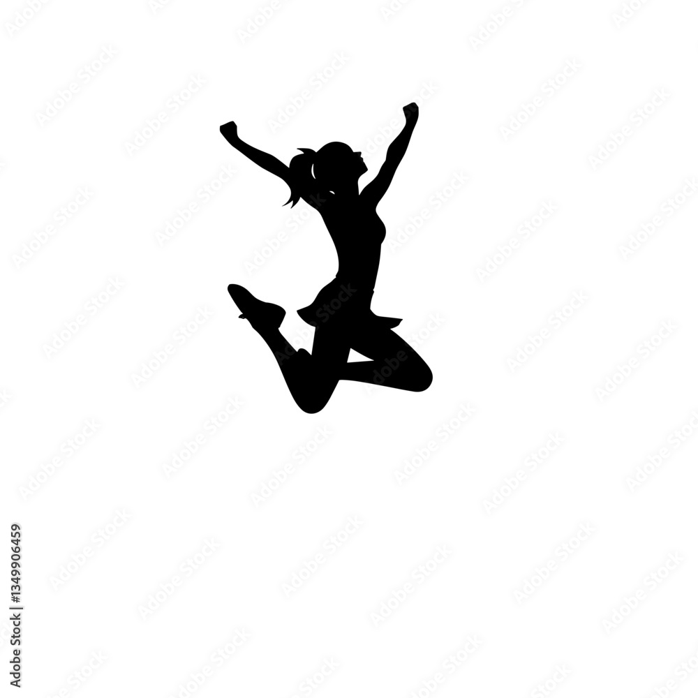 Joyful female silhouette, jumping with excitement on a transparent background, copy space Joyful female silhouette, jumping with excitement on a transparent background, copy space