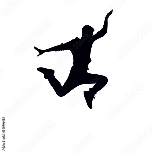 Joyful male silhouette, leaping in excitement on a transparent background, copy space