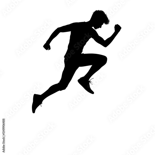 Dynamic male silhouette, jumping with determination on a transparent background, copy space