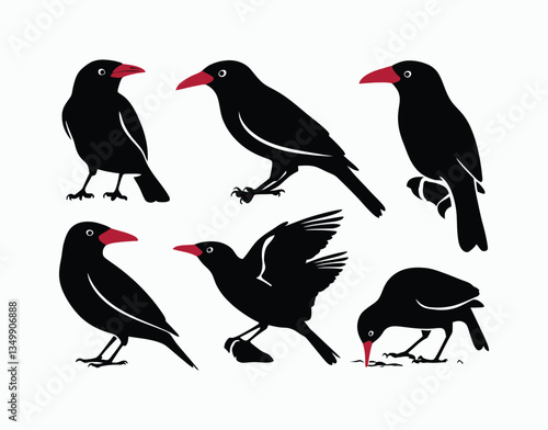 Minimal Red Billed Quelea Silhouette EPS Template Collection