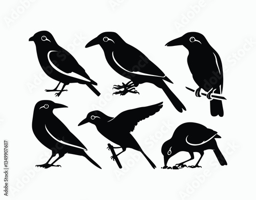 Minimalist Red Billed Quelea Silhouette Vector EPS Template