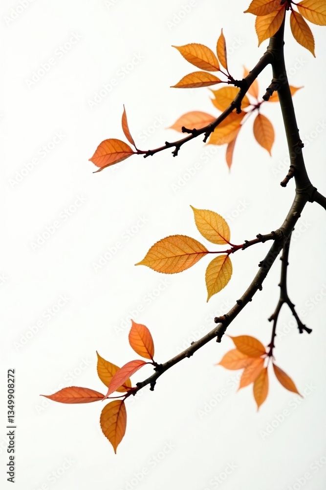 Branches with leaves and twigs on a simple white background, branches, branch Branches with leaves and twigs on a simple white background, branches, branch