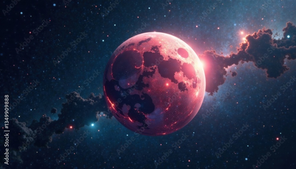 Naklejka premium Ethereal celestial body suspended in dark space, space, starry night