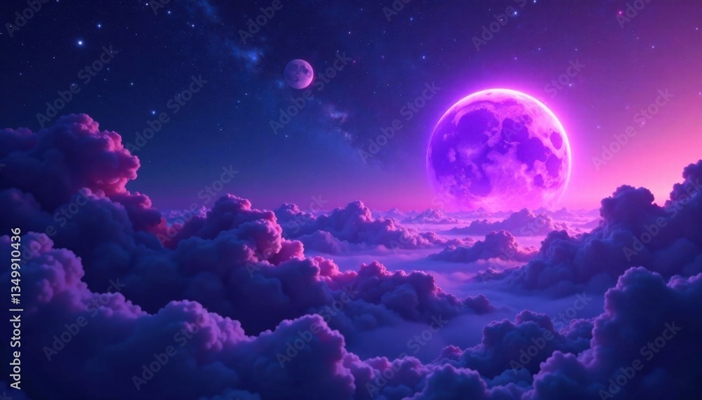 Obraz premium Ethereal nebula with glowing purple planet in the distance, cosmos, celestial
