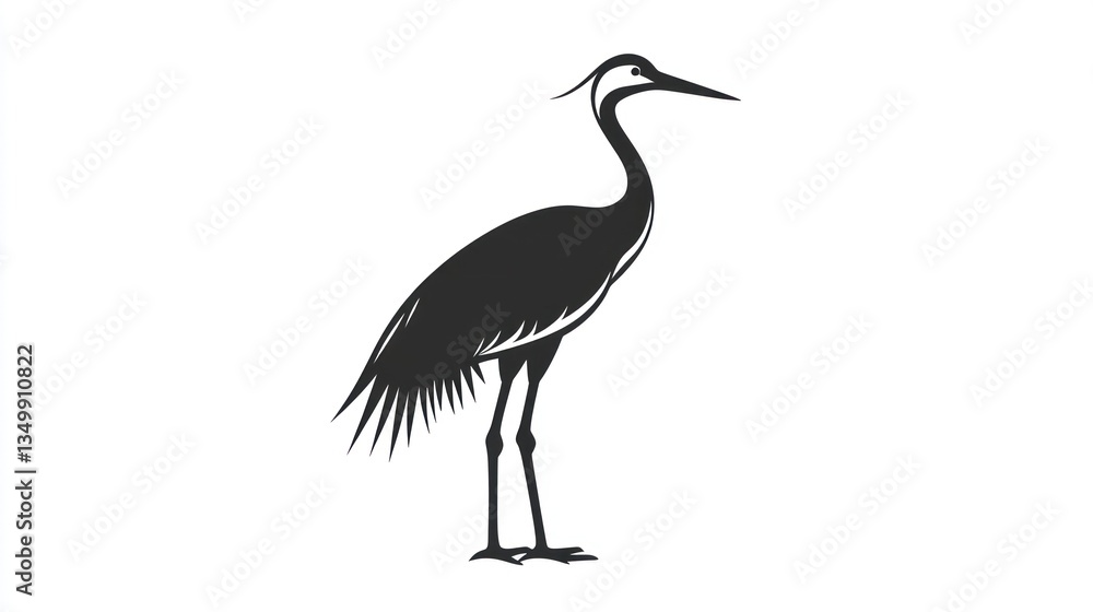 Obraz premium Black and white heron illustration, still, nature, wildlife, art, poster design, for print or web