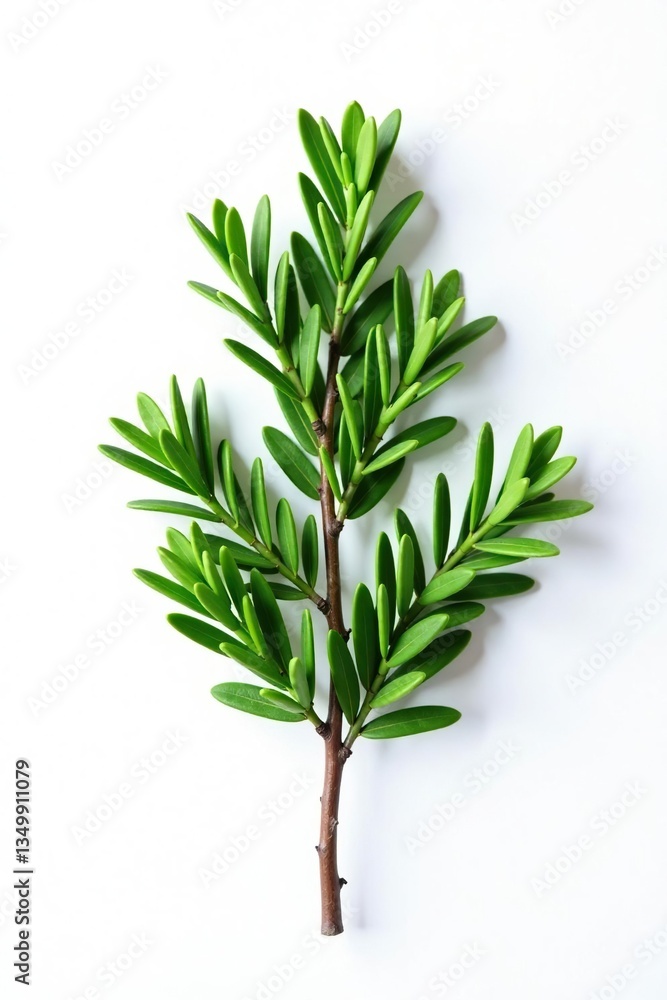 Fototapeta premium Single isolated cypress branch on white surface, simple, branch