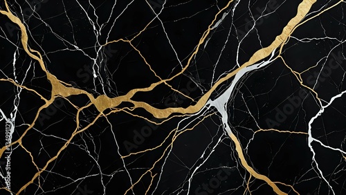 A deep black marble background with flowing gold and silver veins, creating a high-end, luxurious aesthetic perfect for premium designs.