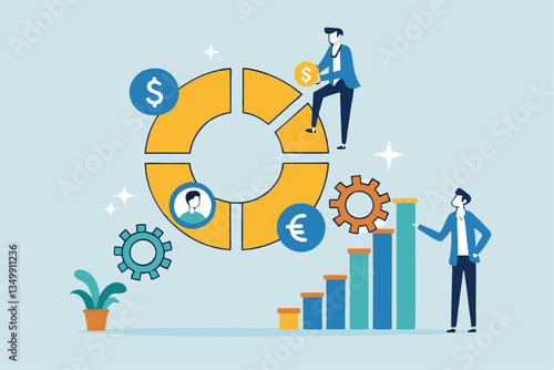 Balanced scorecard measuring performance from financial, customer, process, learning and growth, KPI key performance indicator, efficiency concept, businessman with balanced scorecard chart diagram.