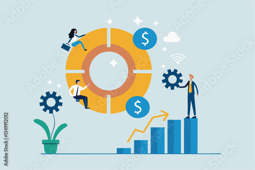 Balanced scorecard measuring performance from financial, customer, process, learning and growth, KPI key performance indicator, efficiency concept, businessman with balanced scorecard chart diagram.