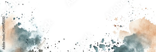 Watercolor Splash Frame with Brown and Blue Colors on White Background