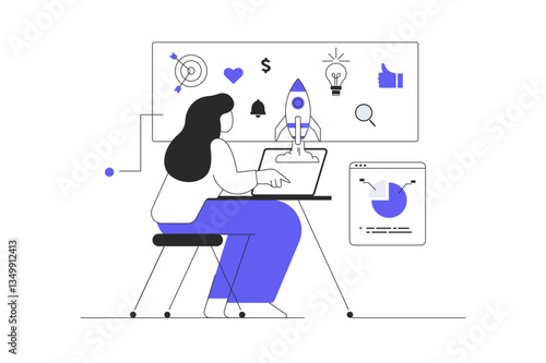 Mobile marketing web concept. Digital marketing and promotion in mobile application. Advertising campaign in social media. Flat Cartoon Vector Illustration, icon. Stylish abstract design web