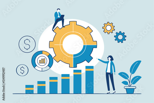 Balanced scorecard measuring performance from financial, customer, process, learning and growth, KPI key performance indicator, efficiency concept, businessman with balanced scorecard chart diagram.