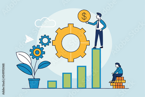Balanced scorecard measuring performance from financial, customer, process, learning and growth, KPI key performance indicator, efficiency concept, businessman with balanced scorecard chart diagram.