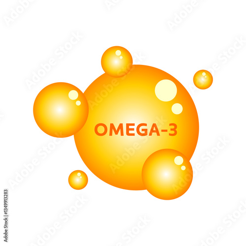 gold drops icons Omega-3, Polyunsaturated fatty Omega Three. Natural Fish, Organic Vitamin, Nutrient. Omega Fatty Acid, EPA, DHA